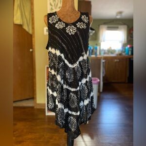 Paramo design black white silver boho viscose sleeveless dress NWT